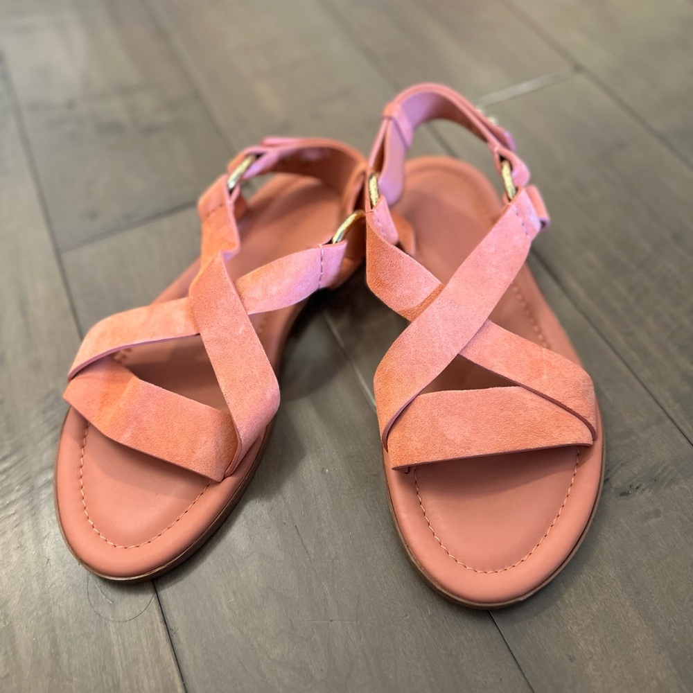 Ulla Johnson Audrey Pink Suede Crisscross Sandals